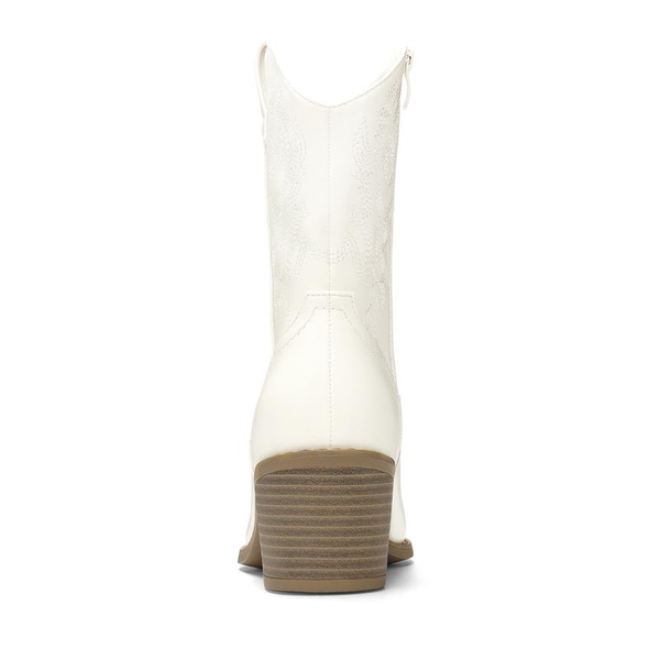 Western Chunky Heel Cowboy Ankle Boots - WHITE - 3